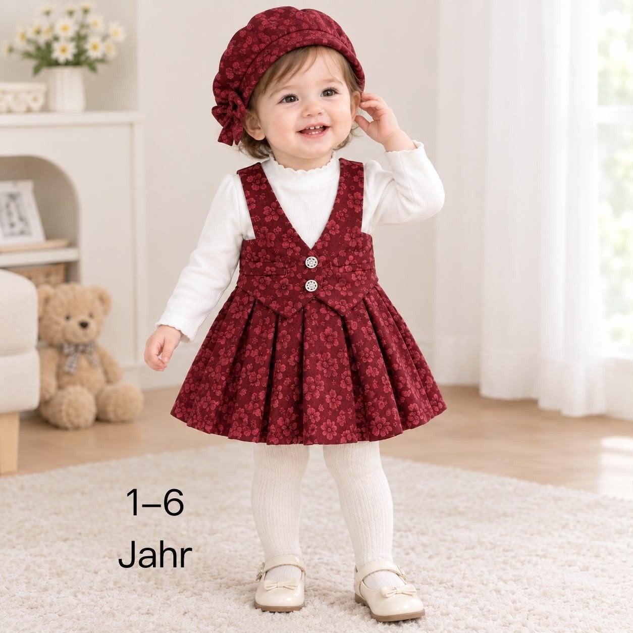 Schattige bordeauxrode jurk met baret voor baby's, Kinderen en Baby's, Ophalen of Verzenden, Nieuw, Onbekend, Meisje
