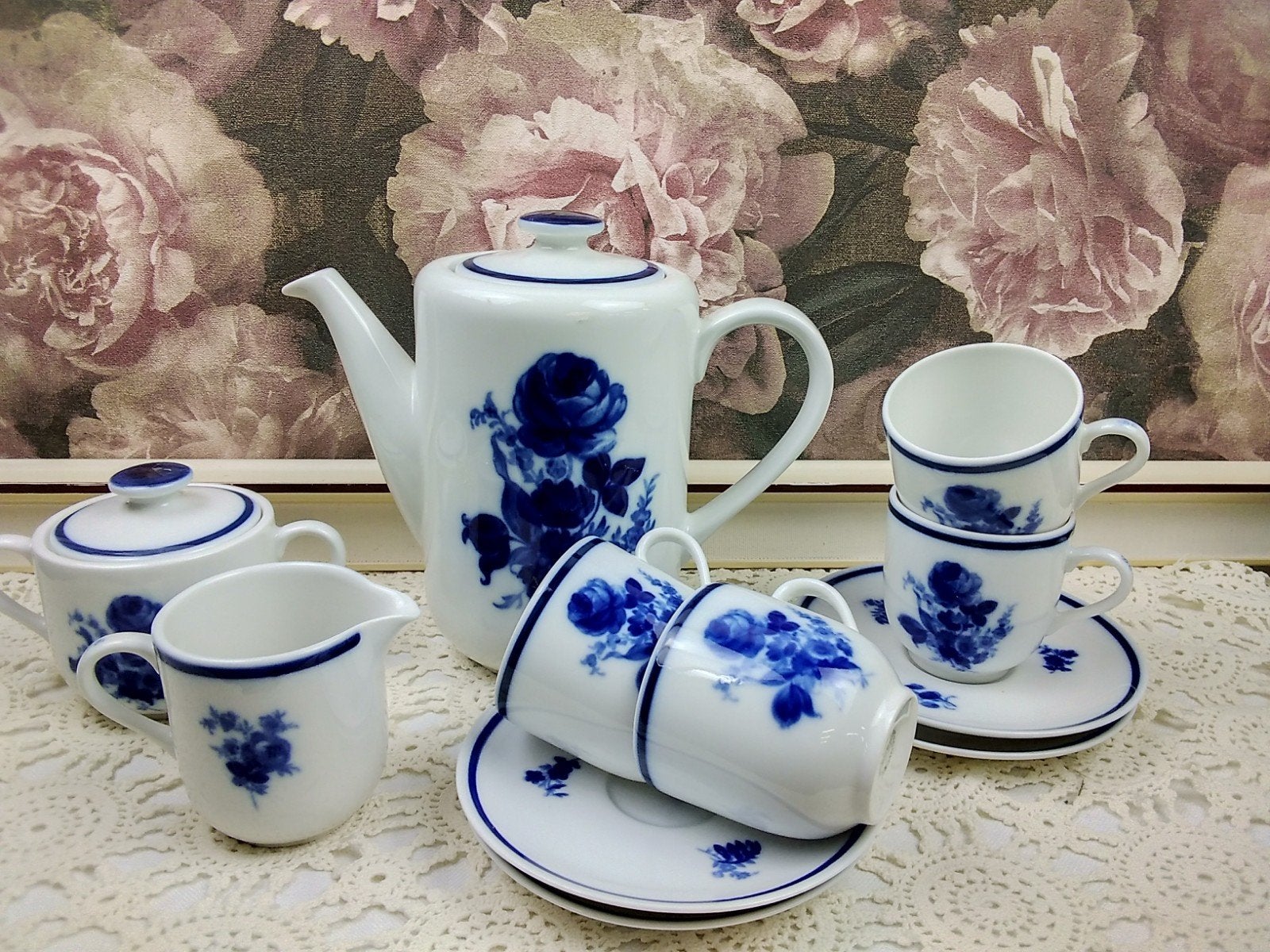 Vintage Mosa Maastricht Servies - Blauwe Roos Decor, Ophalen of Verzenden