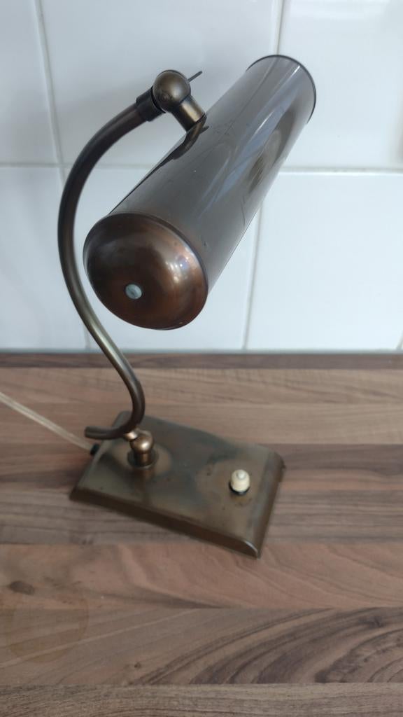 Vintage bureaulamp / pianolamp, messing, goed werkend, Ophalen of Verzenden