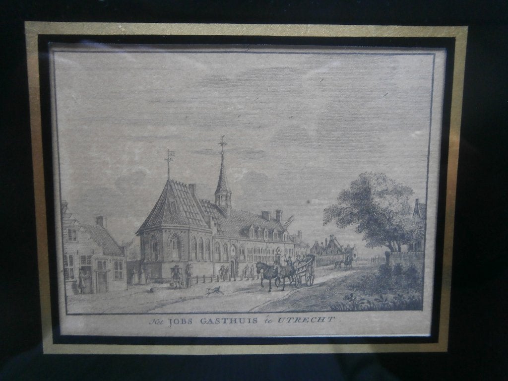 Utrecht, mooie gravure van het St. Jobs Gasthuis, Ophalen of Verzenden, Gravure