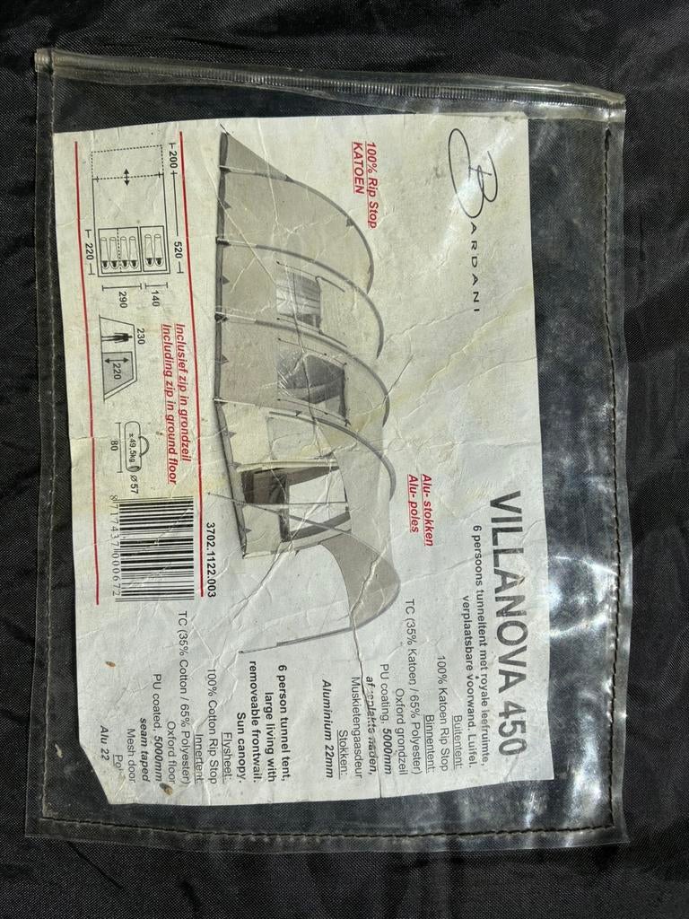 Bardani prestige Villanova 450 tent 6-persoons, Caravans en Kamperen, Tenten, Ophalen, Gebruikt, Tot en met 6