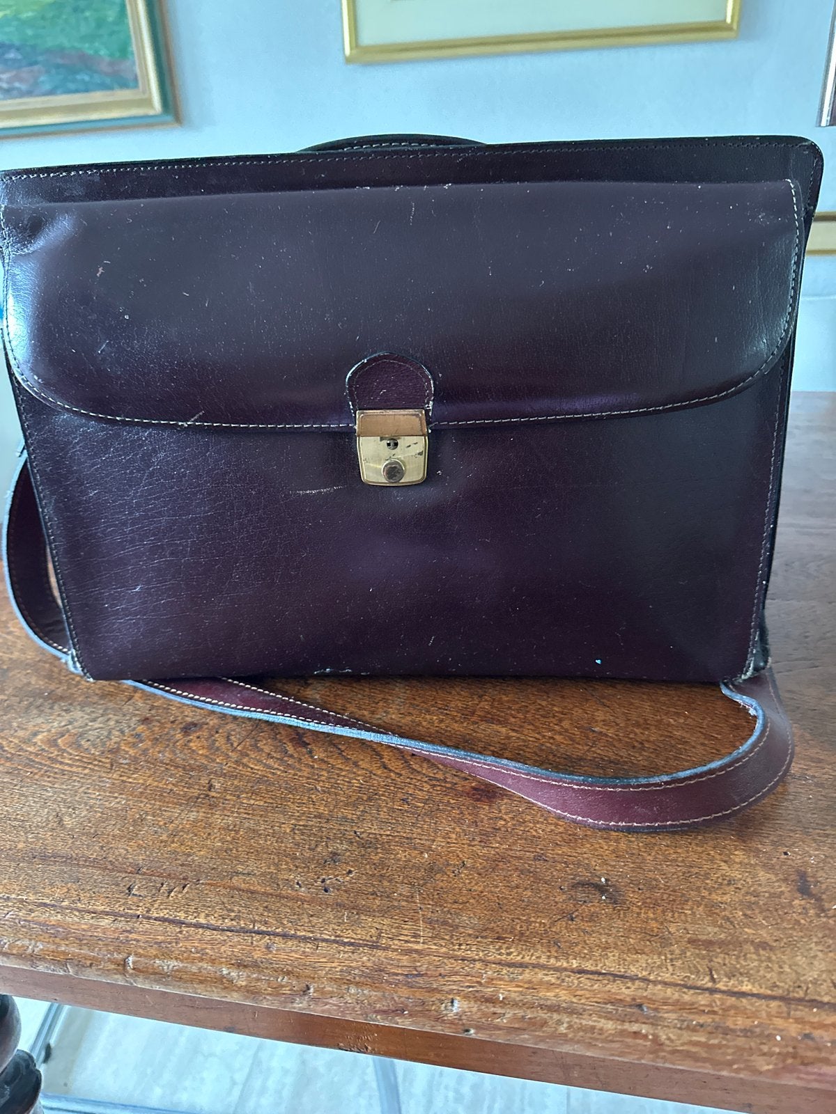Vintage Leren Aktetas met 5 Vakken - Bordeauxrood, Antiek en Kunst, Ophalen of Verzenden