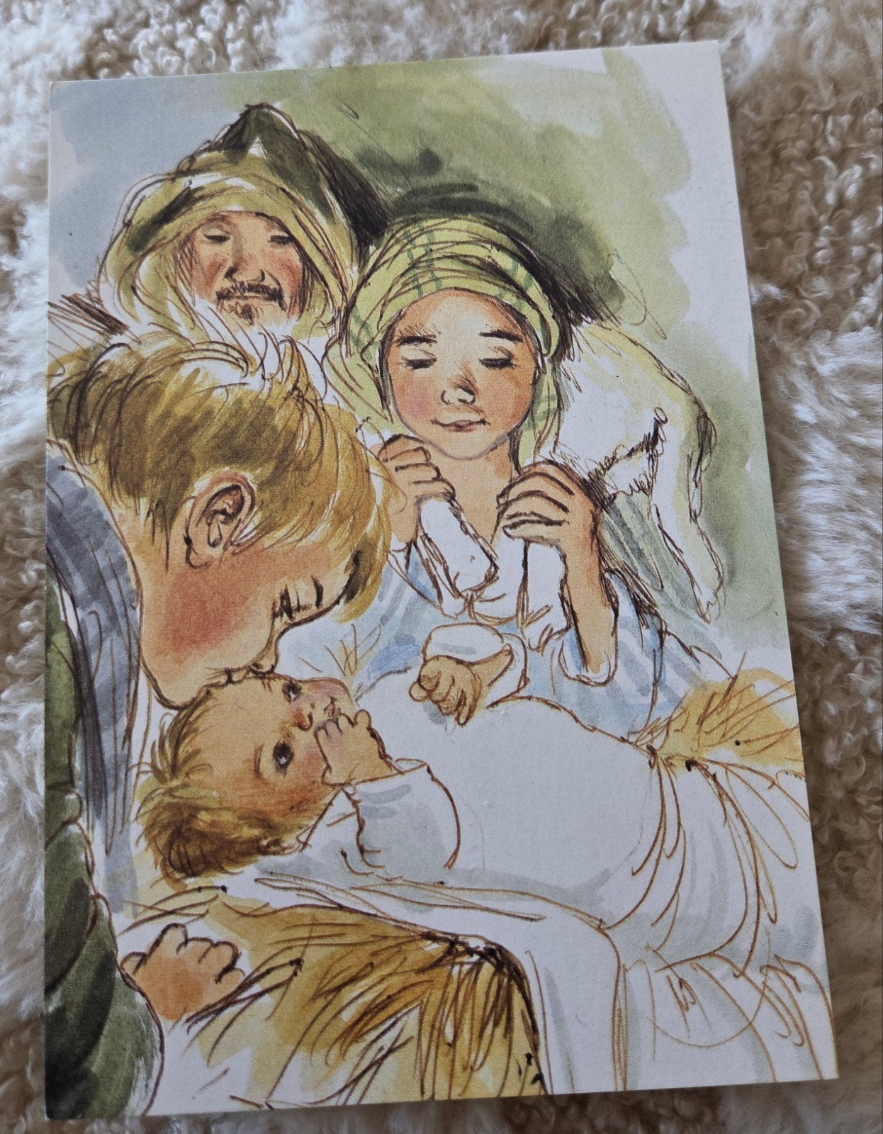 Vintage Kerstkaart - Geboorte van Jezus, Verzenden, 1960 tot 1980, Ongelopen, Feest(dag)