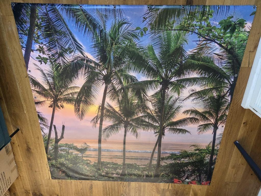 Tuinposter Palmen met zonsondergang 200x200, Ophalen, Zo goed als nieuw