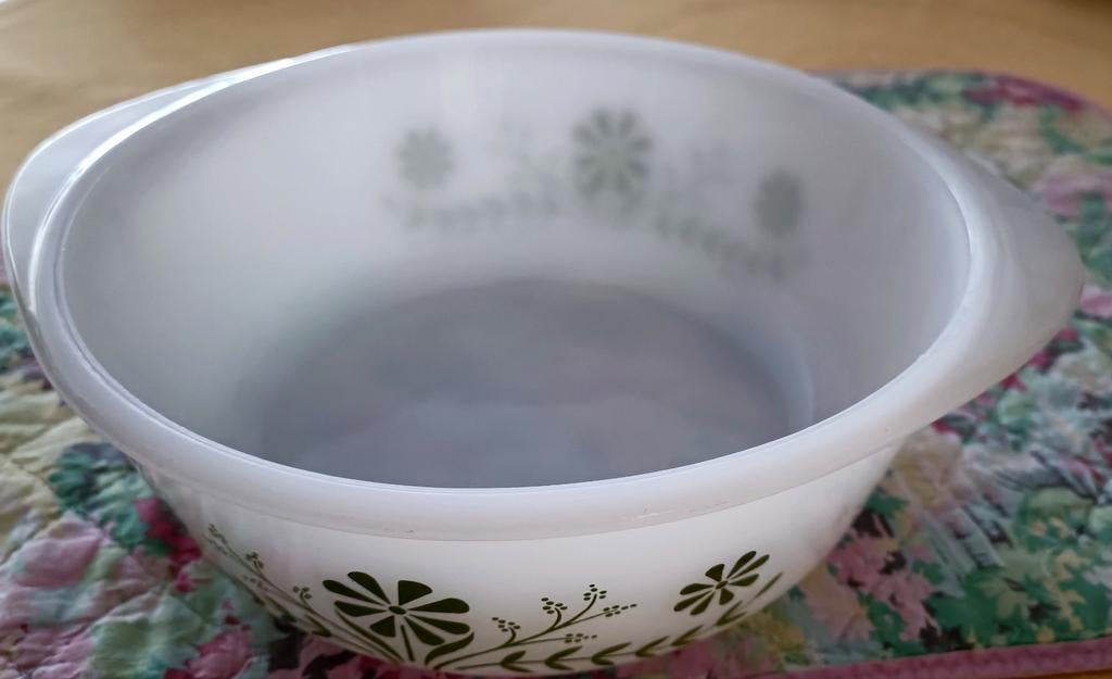 Glassbake ronde kom met bloemmotief, Gebruikt, Schaal, Rond, Ophalen of Verzenden