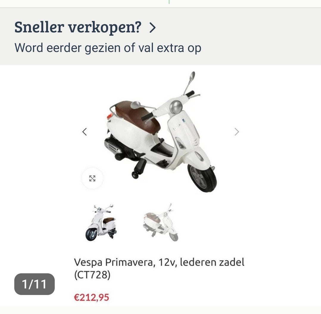 Witte Vespa Primavera 12V kinder scooter, Ophalen, Zo goed als nieuw