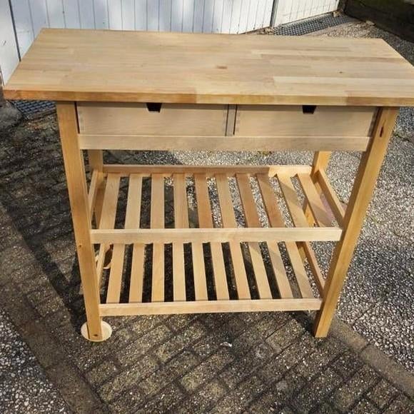 IKEA FORHOJA Keukentrolley berken, Ophalen, 50 tot 100 cm, Modern, Functioneel, Tot twee personen