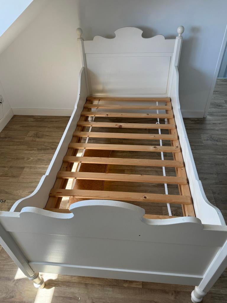 Antiek Frans bed 180x90 - Wit houten kinderbed, Ophalen