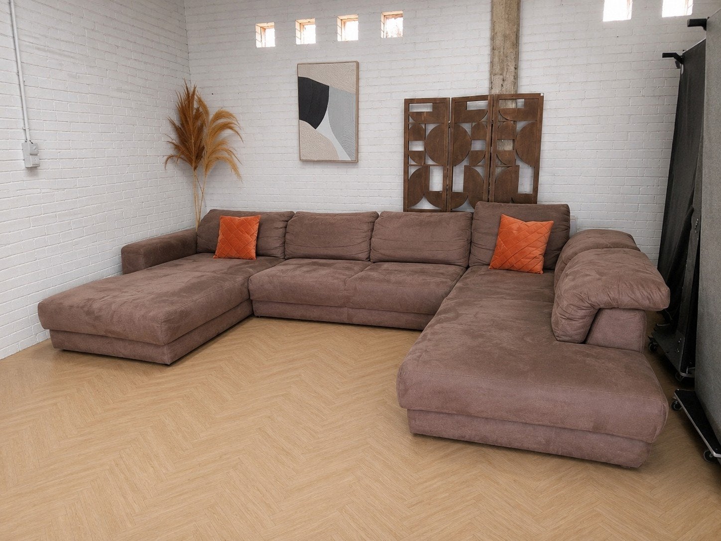 Hoekbank | Cognac | Luxe U bank - Verstelbare Rugleuning, Huis en Inrichting, Banken | Bankstellen, Modern, Comfortabel, Gebruikt