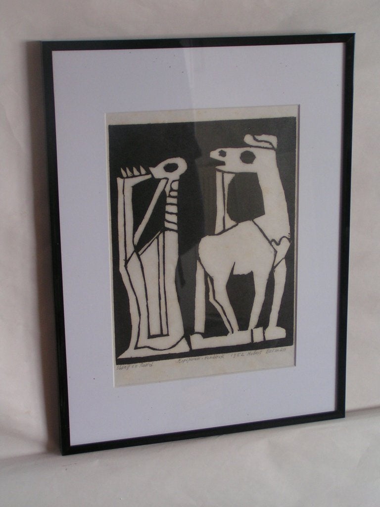 Hubert Bekman Slang en Paard Tentoonstelling zweden Pulchri, Antiek en Kunst, Kunst | Etsen en Gravures, Met tekst, Mythologie