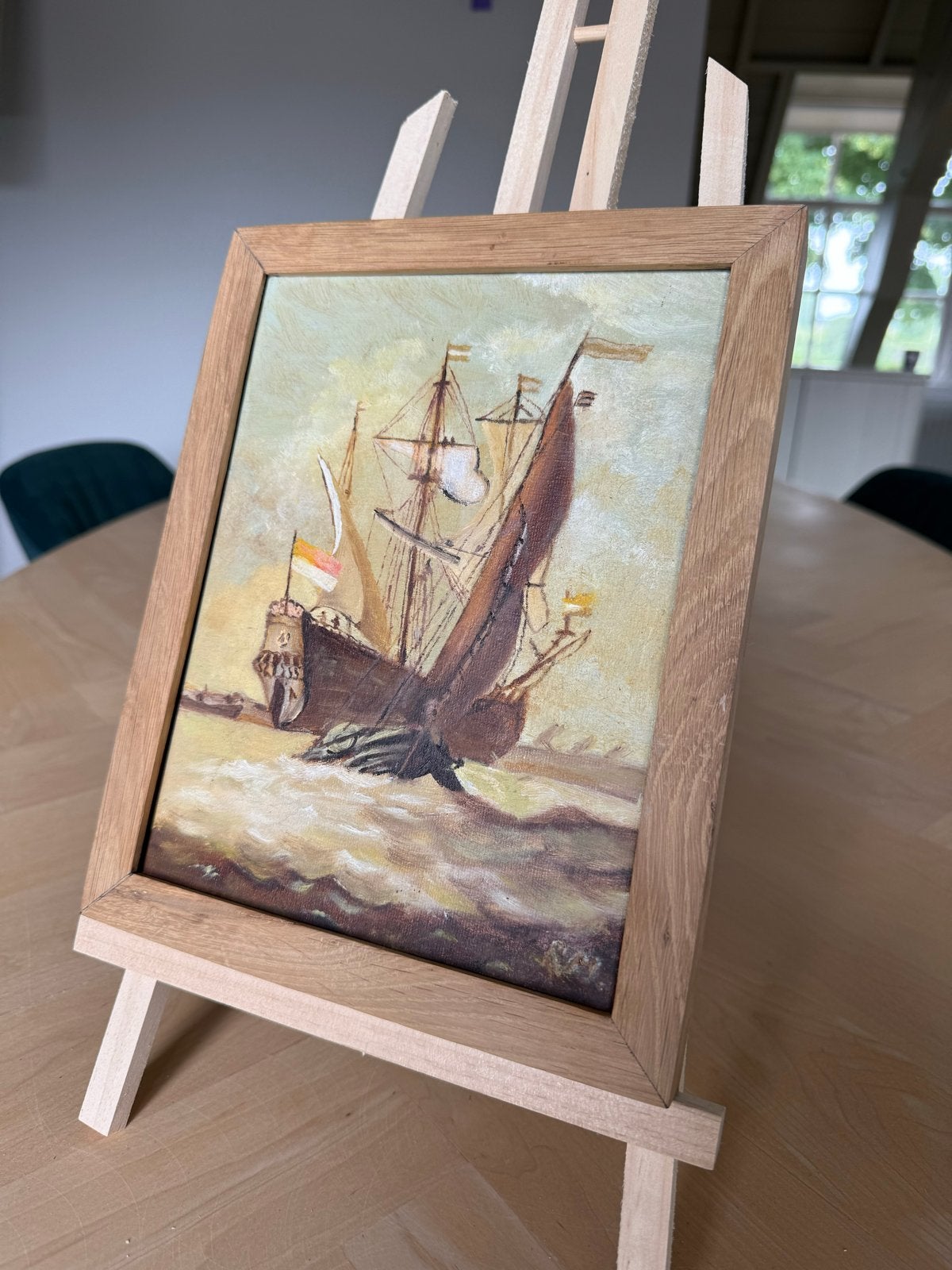 Oud schilderij van een zeilschip op zee, Ophalen