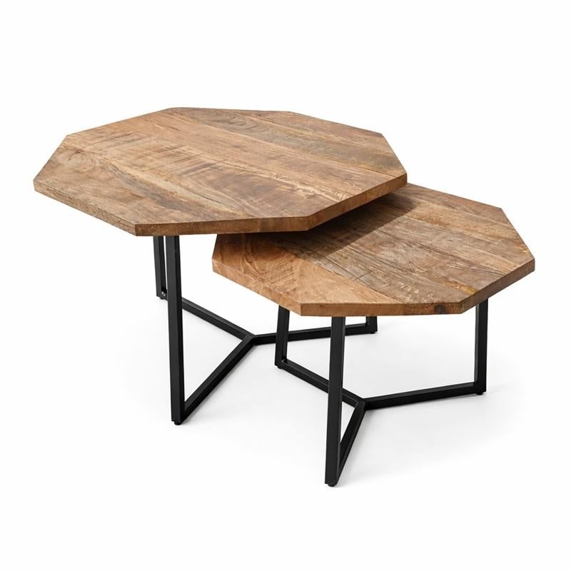 Salontafel Mangohout Octagon Mango Hexagon Rond 8 hoeken, De Hanze Herten BV, Nieuw, Minder dan 50 cm, Overige houtsoorten