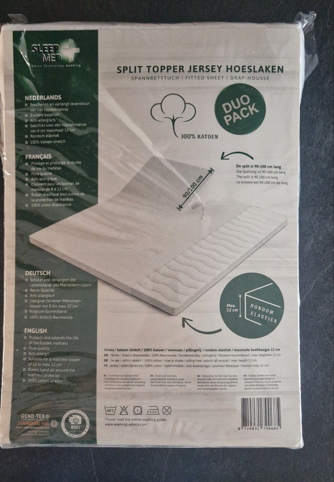 Duo pack Sleep-Med Split Topper Jersey Hoeslaken 180x200/210, Ophalen, Nieuw, Wit, Jongetje of Meisje