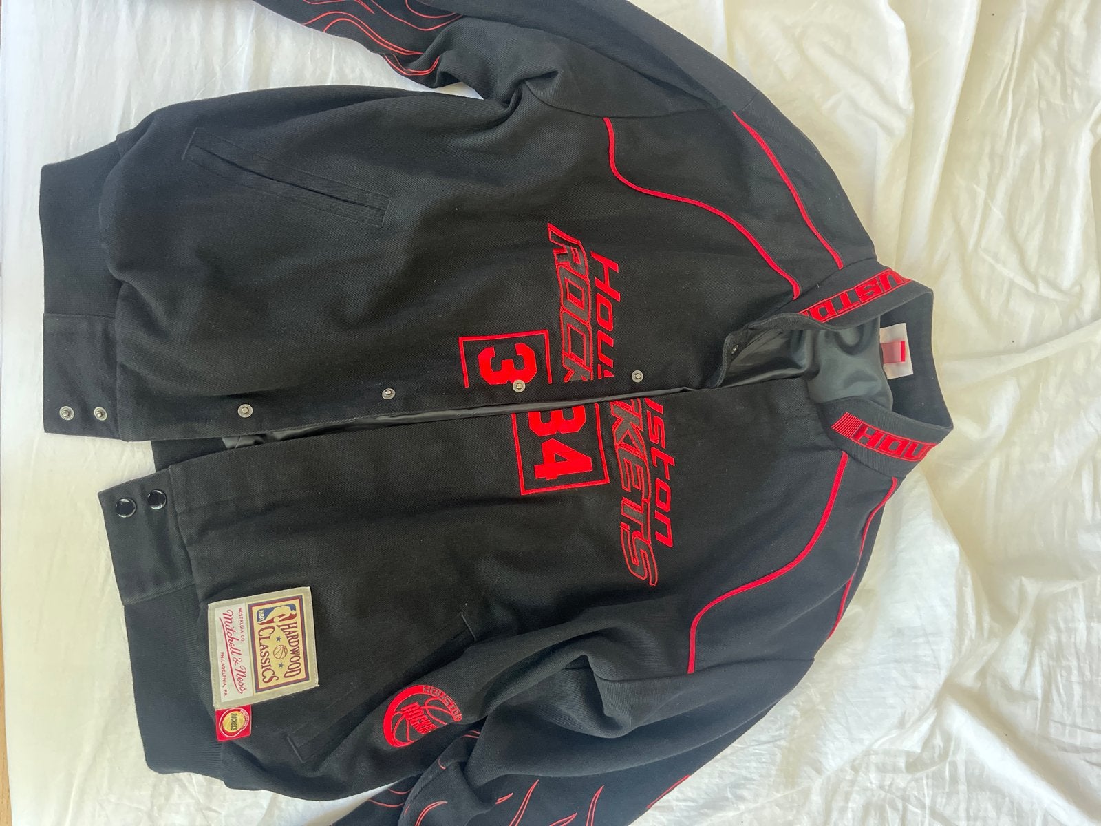 Mitchell & Ness Houston Rockets OLAJUWON 34 Bomberjacket, Ophalen of Verzenden, Zo goed als nieuw, Maat 52/54 (L), Zwart