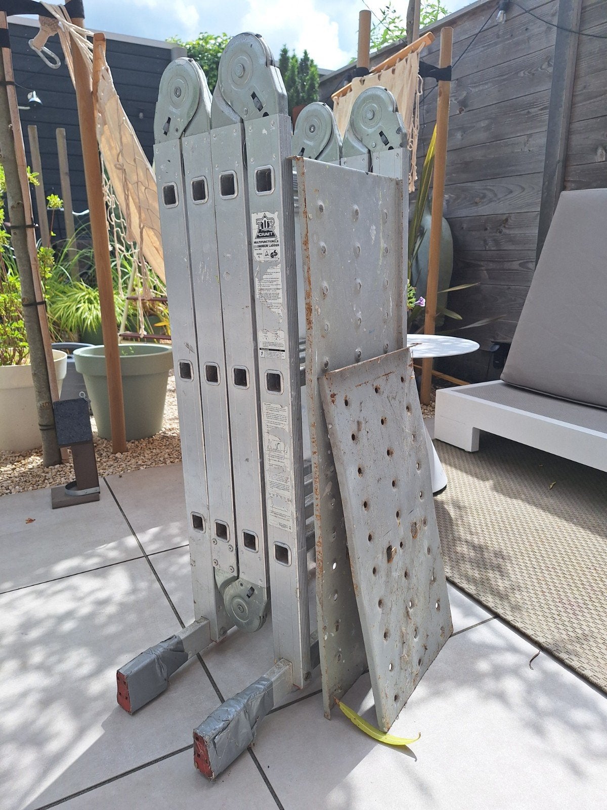 Aluminium vouwladder 12 treden, ook als steiger te gebruiken, Ophalen, Gebruikt, Ladder, Opvouwbaar of Inschuifbaar
