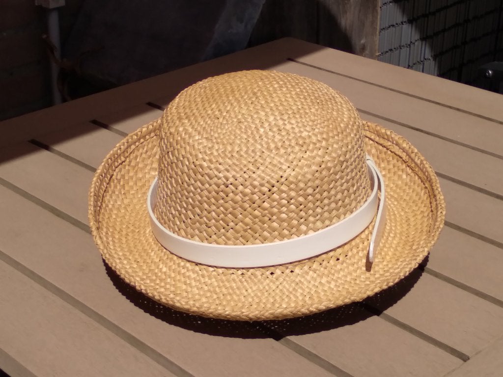 Zomerhoed naturel riet/stro 56 cm, Ophalen of Verzenden, Gedragen, 56 of 57 cm (M, 7 of 7⅛ inch), Hoed