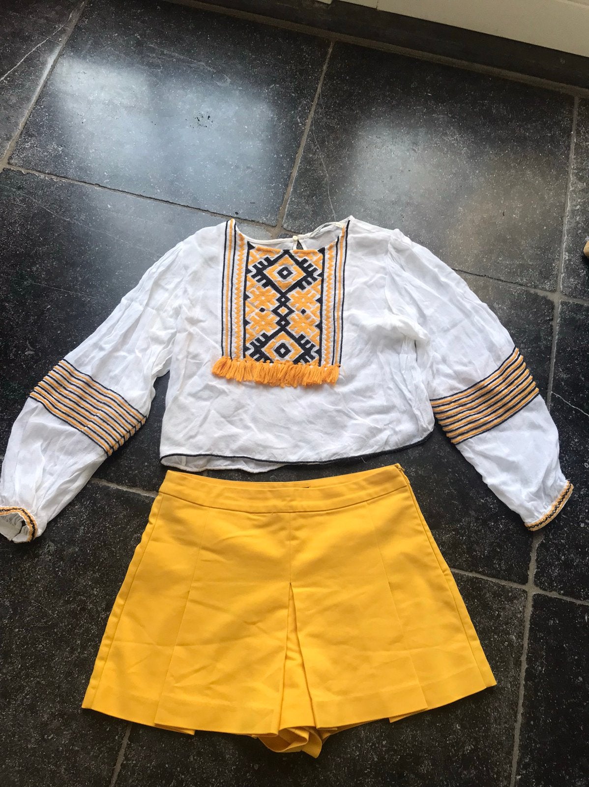 Wit/gele blouse van Zara, Ophalen of Verzenden, Gedragen, Maat 38/40 (M), Geel