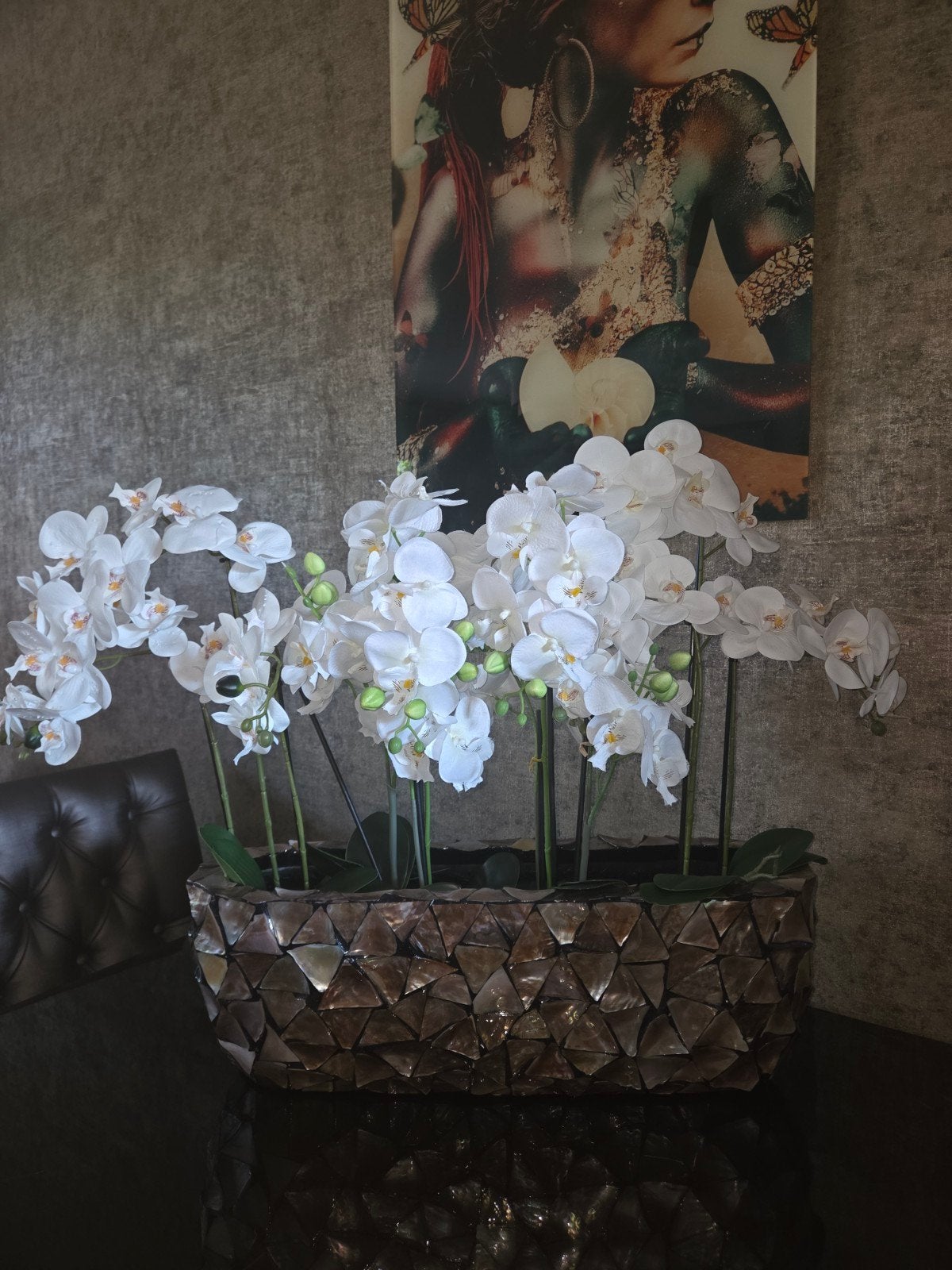 Eric kuster style schelpenvaas met orchideeen, Huis en Inrichting, Ophalen