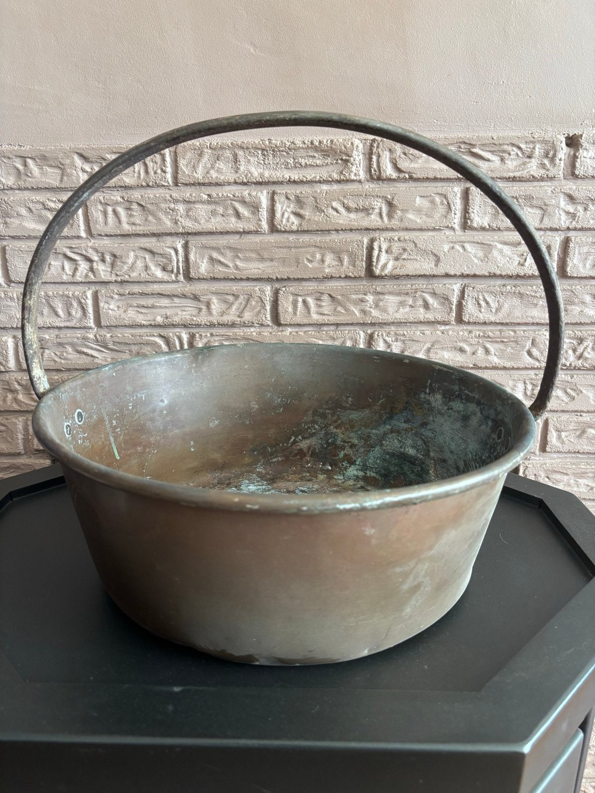 Antieke Koperen Ketel / Franse Jampot met Houten Handvat, Ophalen of Verzenden, Koper