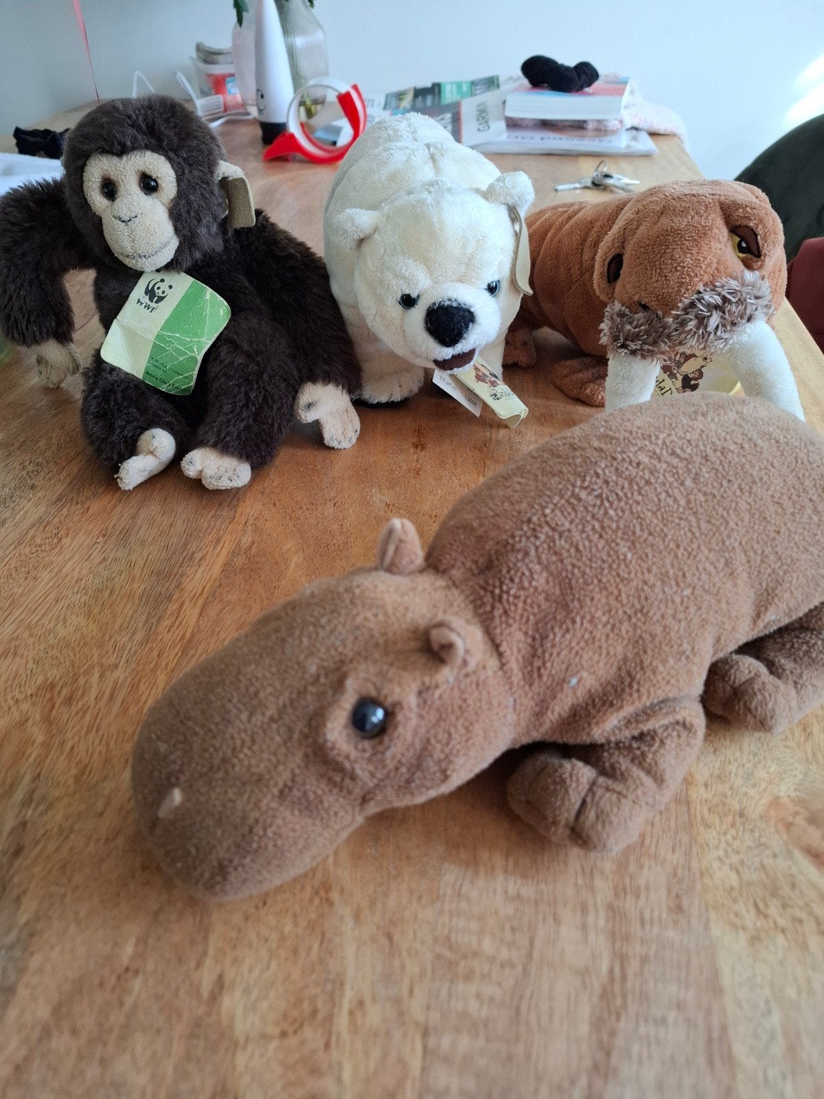 Knuffels WWF, Efteling: Chimpansee Nijlpaard IJsbeer Wal, Kinderen en Baby's, Overige merken, Overige typen, Ophalen of Verzenden