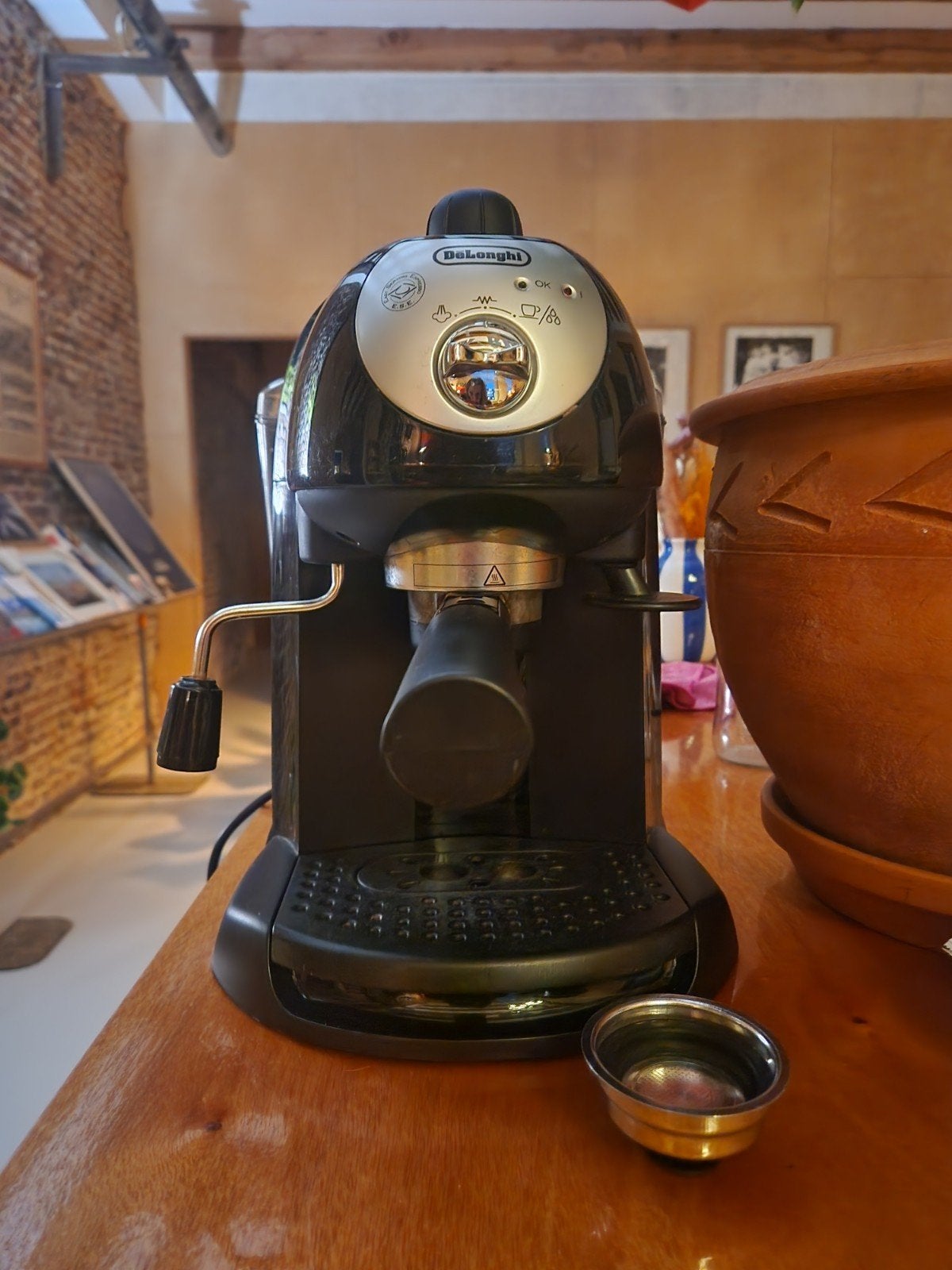 De'Longhi espressoapparaat /  EC 201.CD.B pistonmachine - zw, Stoompijpje, Gebruikt, Espresso apparaat, Ophalen of Verzenden