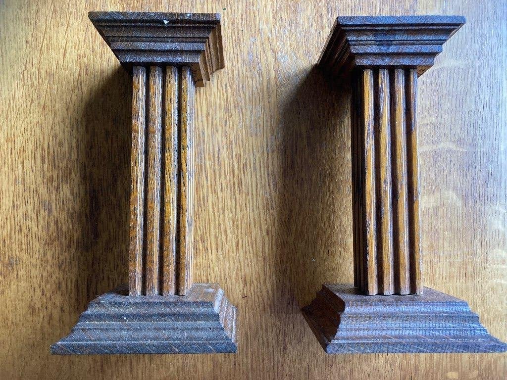 Vintage eiken houten kandelaren - meubelmakerij Oisterwijk, Ophalen of Verzenden, Overige materialen