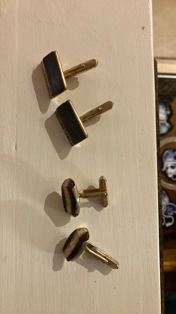 Set van 2 paar vintage manchetknopen, Sieraden, Tassen en Uiterlijk, Manchetknopen, Ophalen, Gebruikt, Overige materialen, Verguld