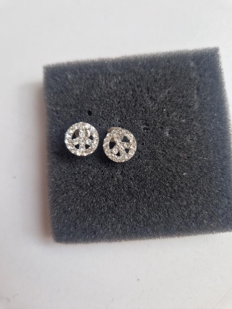 Oorbellen Peace Teken met Steentjes, Ophalen of Verzenden