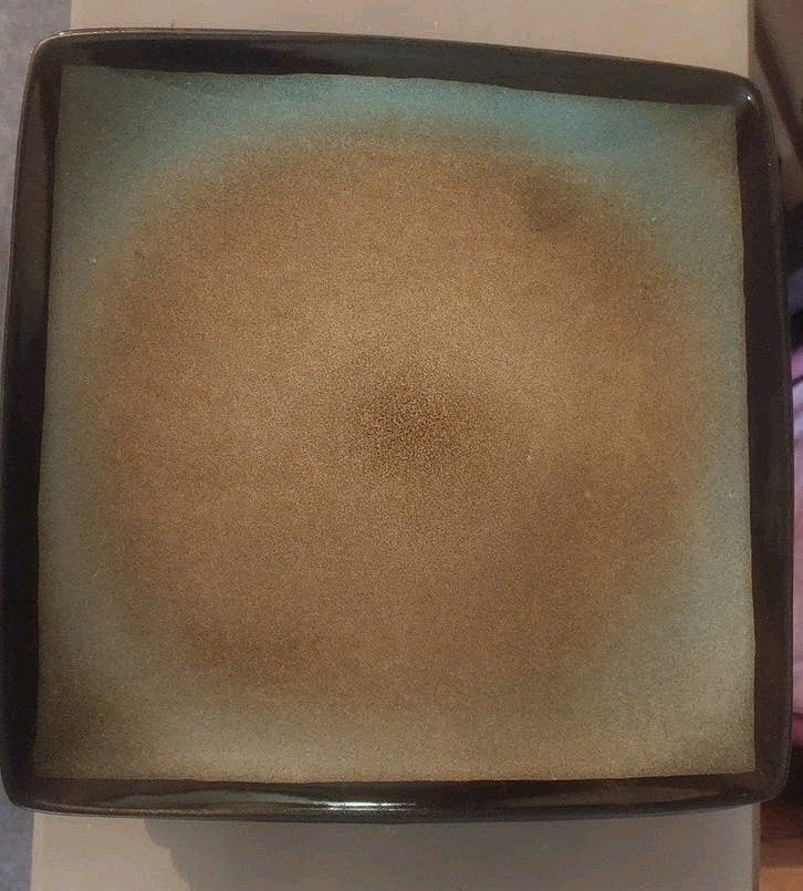 Set van 14 vierkante keramieke borden, bruin/blauw, Huis en Inrichting, Keuken | Servies, Ophalen, Overige merken, Keramiek, Bord(en)