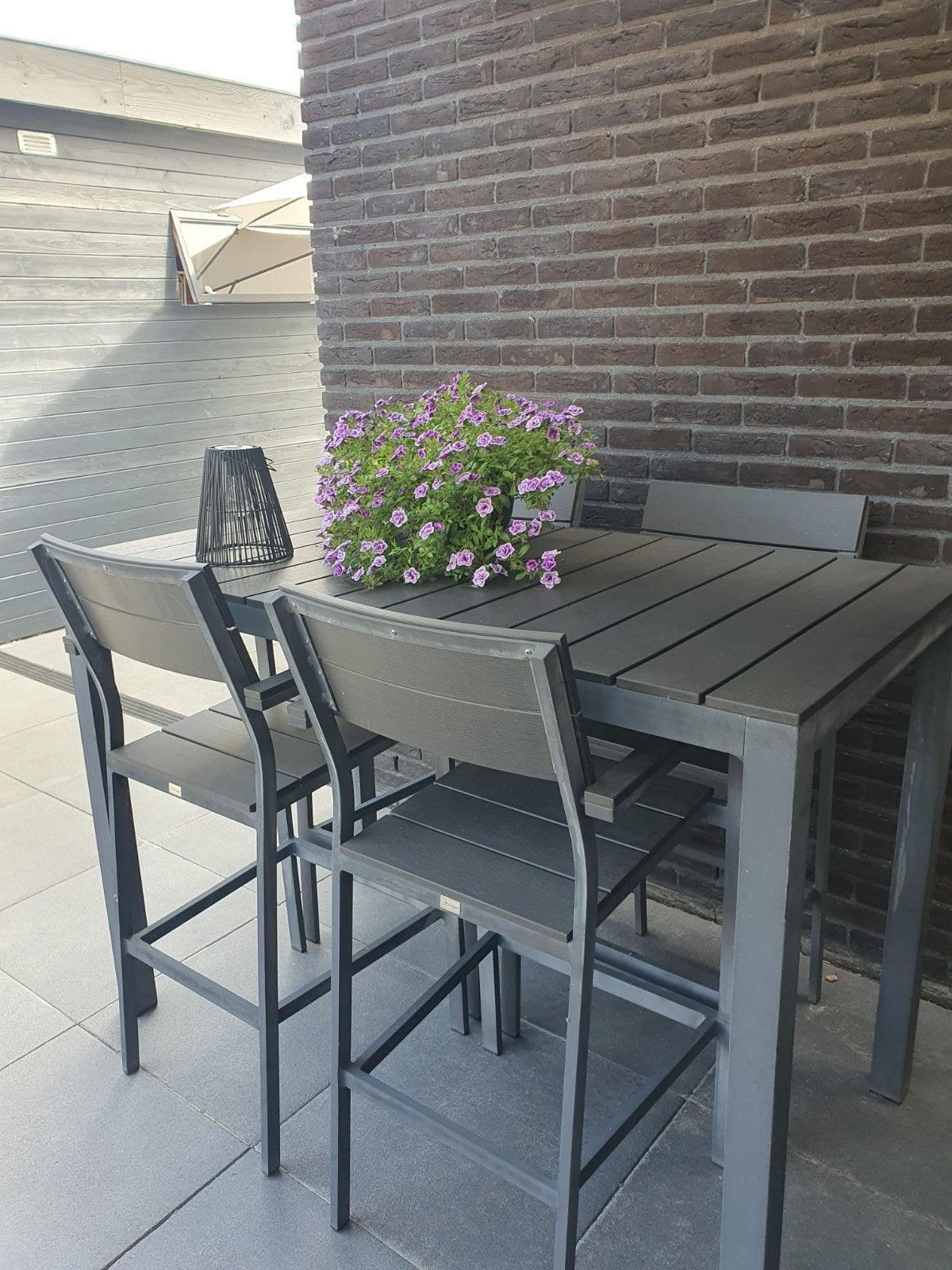 Bellagio Fidenza bartafel met 4 barkrukken - Zogoed als nieu, Ophalen, Zo goed als nieuw, Rechthoekig, Overige materialen