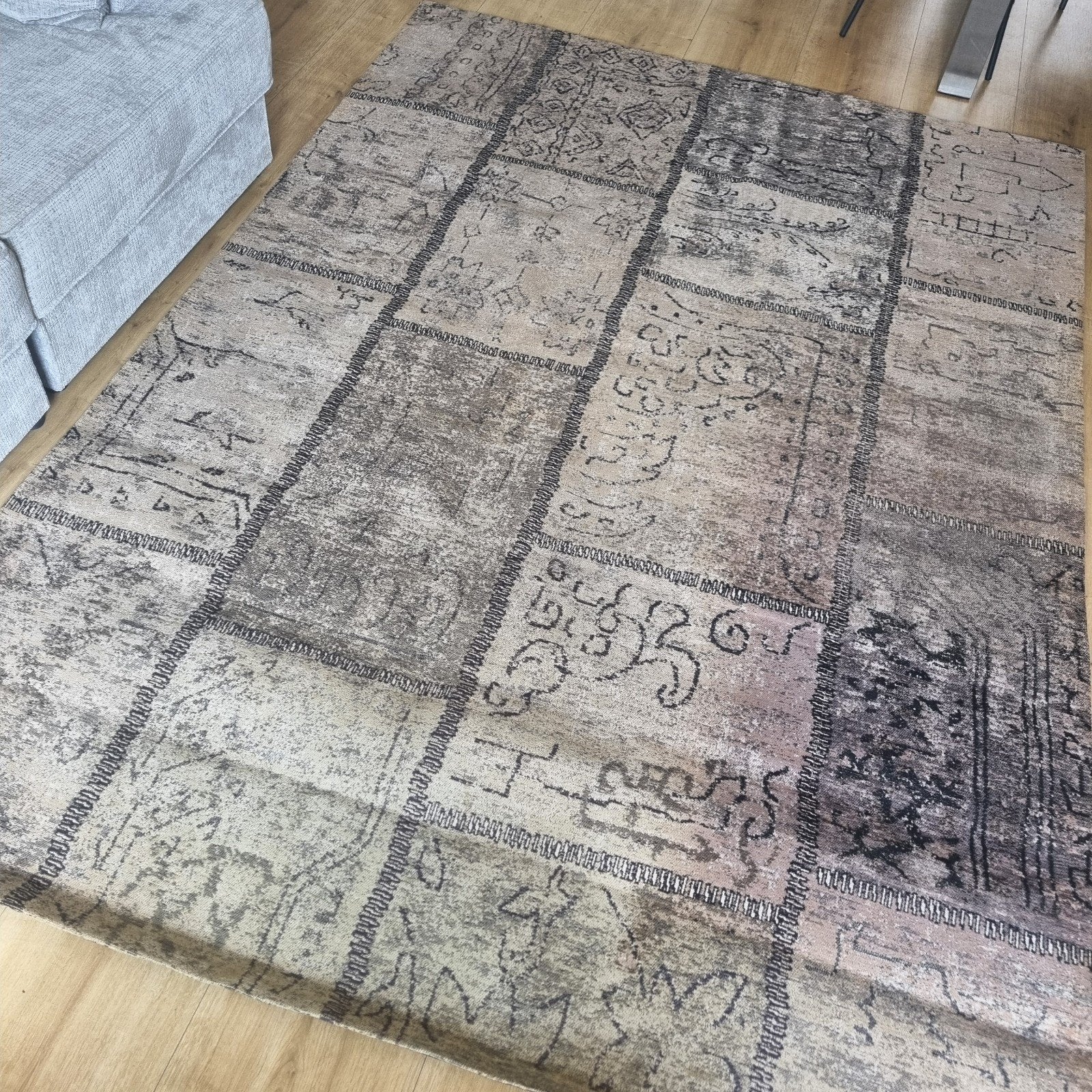 Vloerkleed modern patchwork  200x290 cm - Grijs/Bruin, Ophalen, Grijs, Rechthoekig, 200 cm of meer