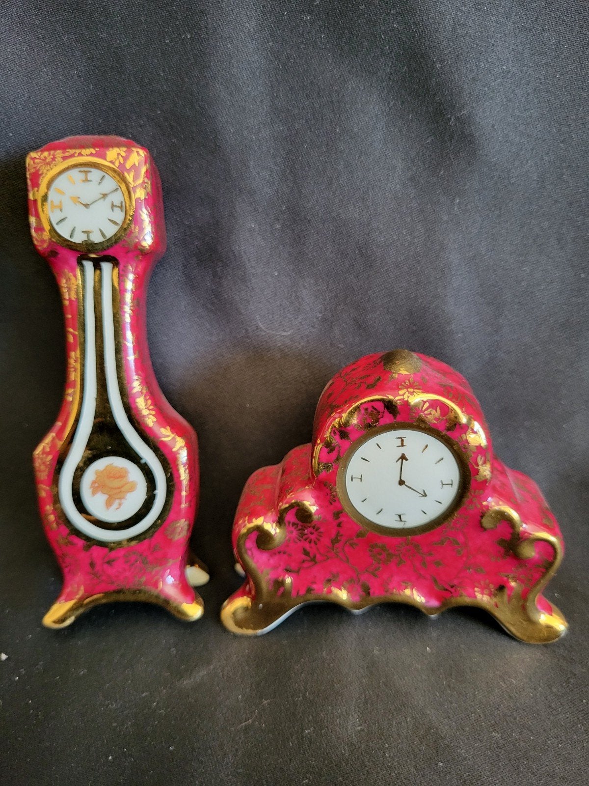 Limoges Frankrijk Miniatuur Klokken Set - Rood & Goud, Antiek en Kunst, Ophalen of Verzenden