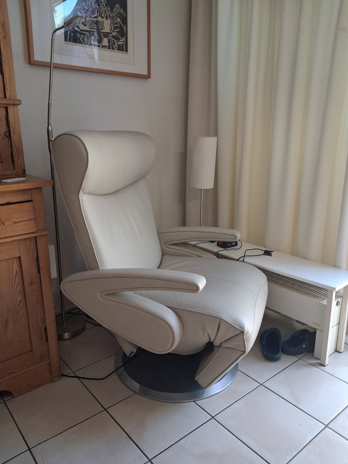 Leolux, Leren relaxfauteuil met elektrische verstelling, Ophalen, Gebruikt, Minder dan 75 cm, Modern,