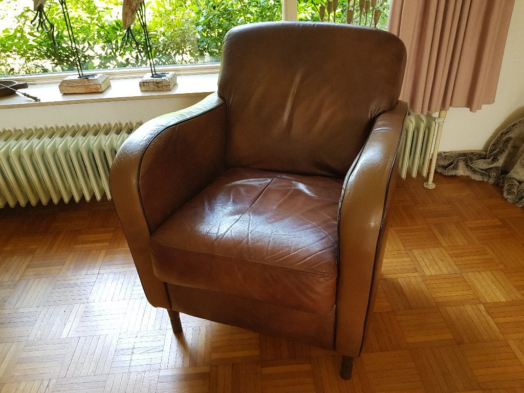 Art-deco clubfauteuil uit de jaren 1930, Huis en Inrichting, Ophalen, Gebruikt, 50 tot 75 cm, Leer
