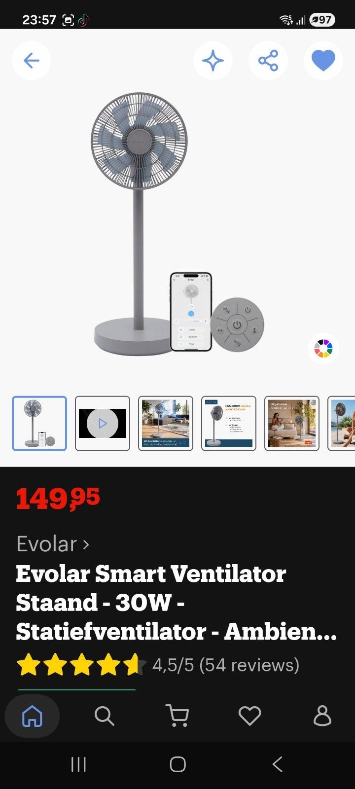 Evolar Smart Ventilator Staande Ventilator 30W Grijs, Witgoed en Apparatuur, Ophalen, Ventilator met afstandsbediening, Nieuw