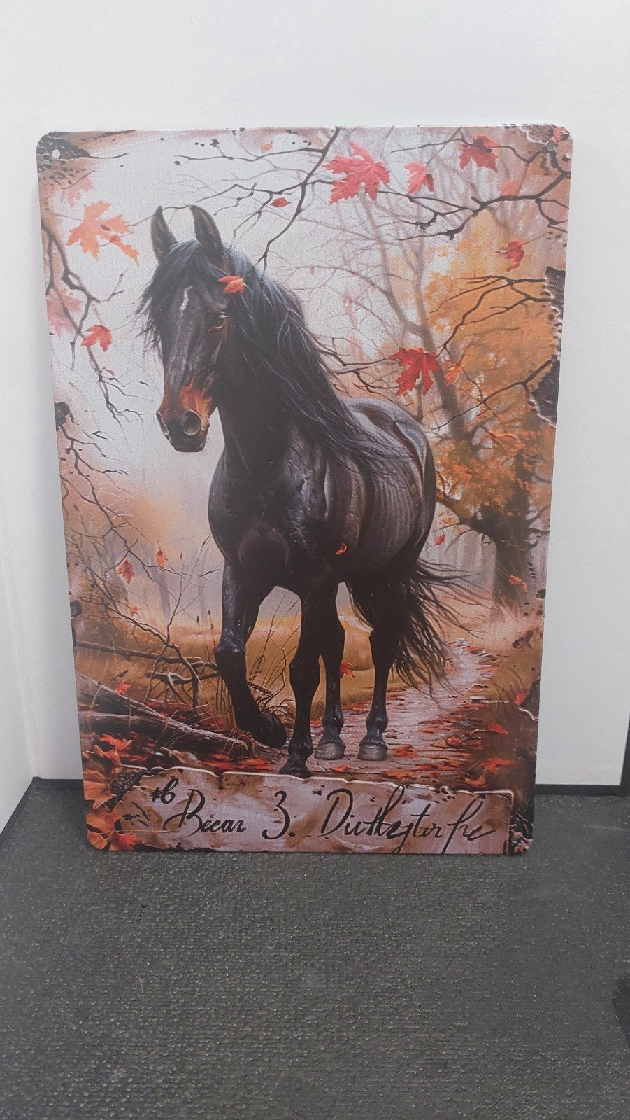 Metalen wanddecoratie paard herfst 20x30cm, Meerkleurig, Overige stijlen, Nieuw, Ophalen of Verzenden