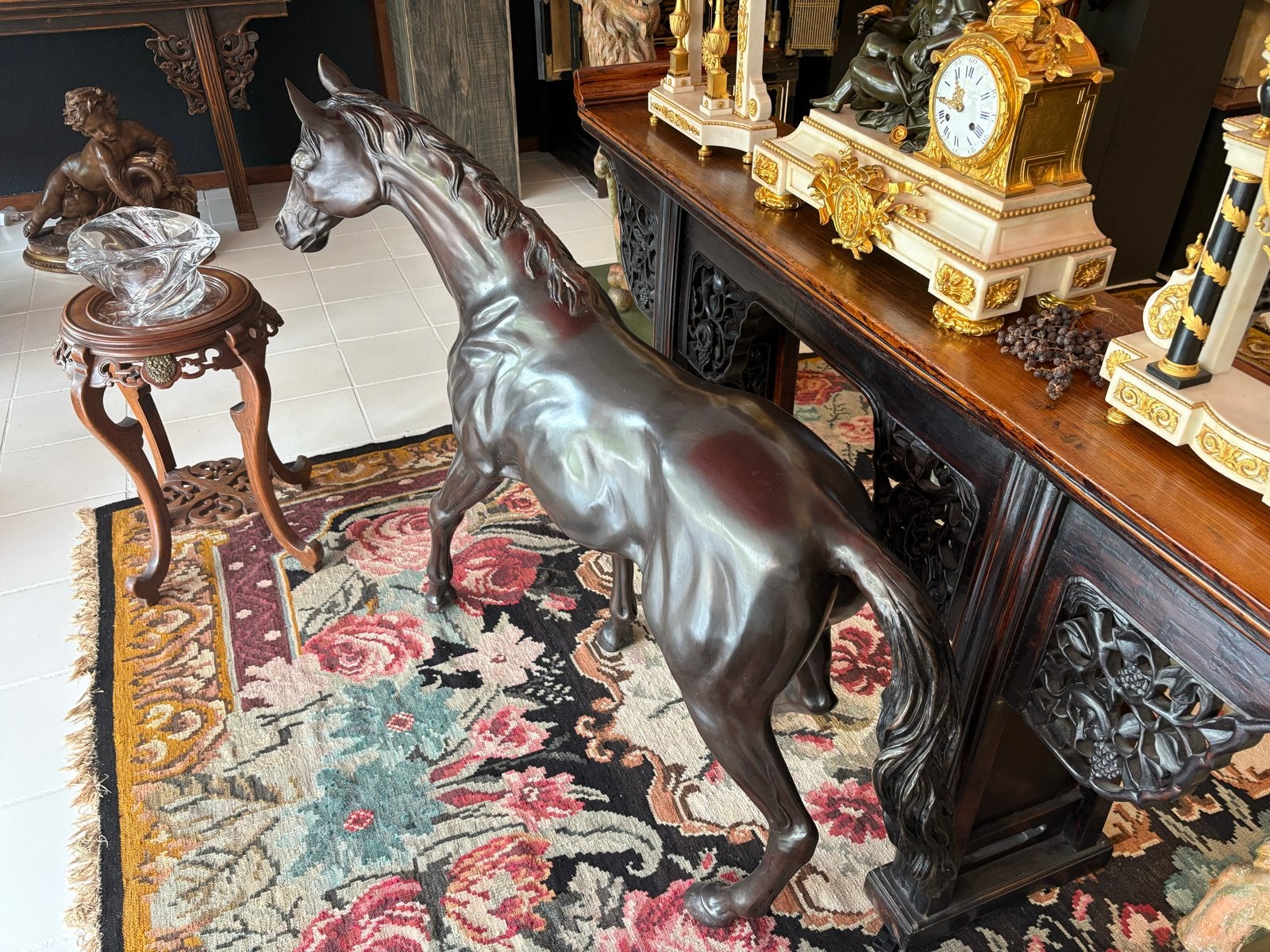 Groot bronzen paard, 20e eeuw - 110 cm hoog, Ophalen, 1 meter - 2 meter, Beeld, Bruin