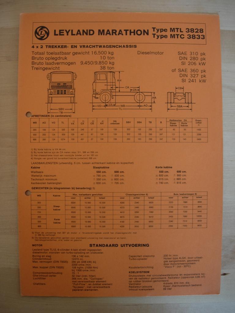 Leyland Marathon Technische Specificatie Brochure 1975, Ophalen of Verzenden, Zo goed als nieuw, Overige merken, Leyland