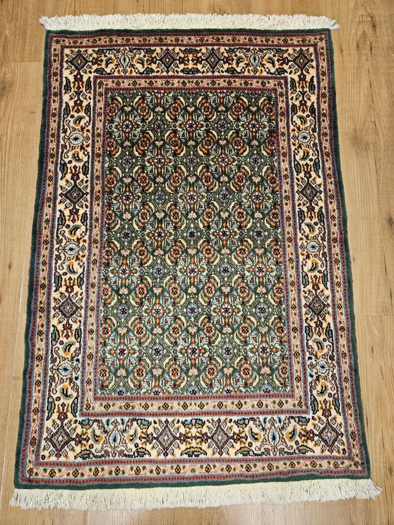 Handgeknoopt perzisch tapijt moud met zijde 125x80, Info@SlatsAntiek.nl, Crème, 100 tot 150 cm, Perzisch
