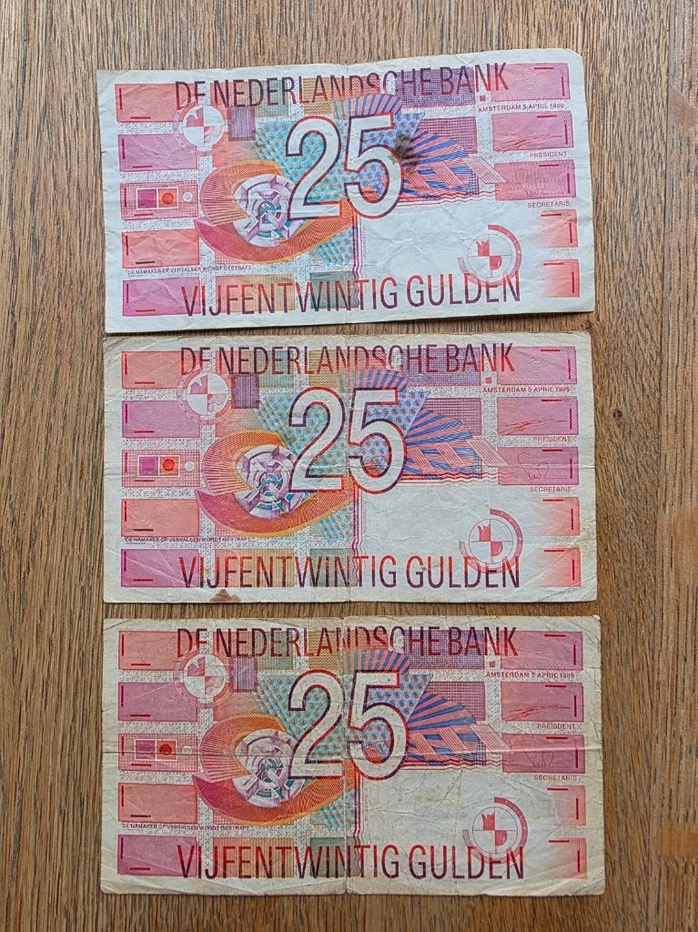 25 gulden 1989 (3x) "Roodborstje", Ophalen of Verzenden, Koningin Beatrix, Setje
