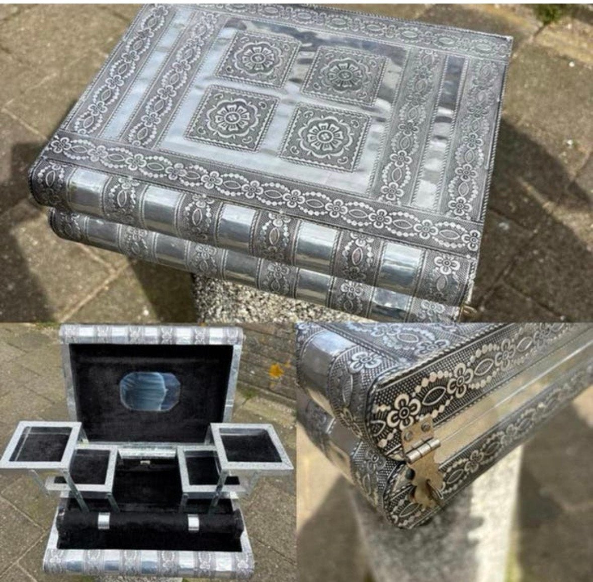 Grote vintage sieradendoos / beautycase, uitklapbare vakken, Ophalen of Verzenden, Gebruikt