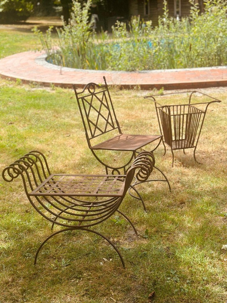 Tuinset Smeedijzer Italiaans Curule, Overige materialen, Gebruikt, Bijzettafel, Tuinset