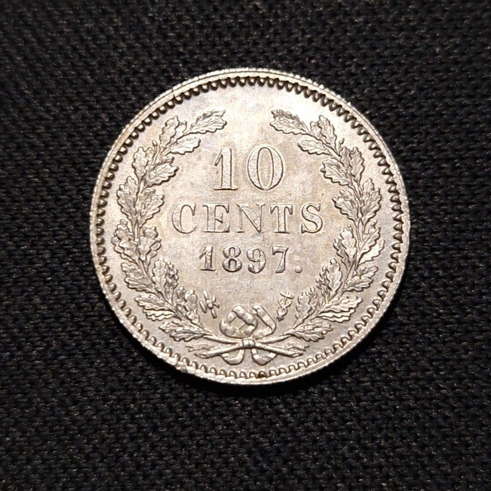 10 cent 1897 interessante stempelbreuk, Postzegels en Munten, Verzenden, Zilver, 10 cent, Koningin Wilhelmina