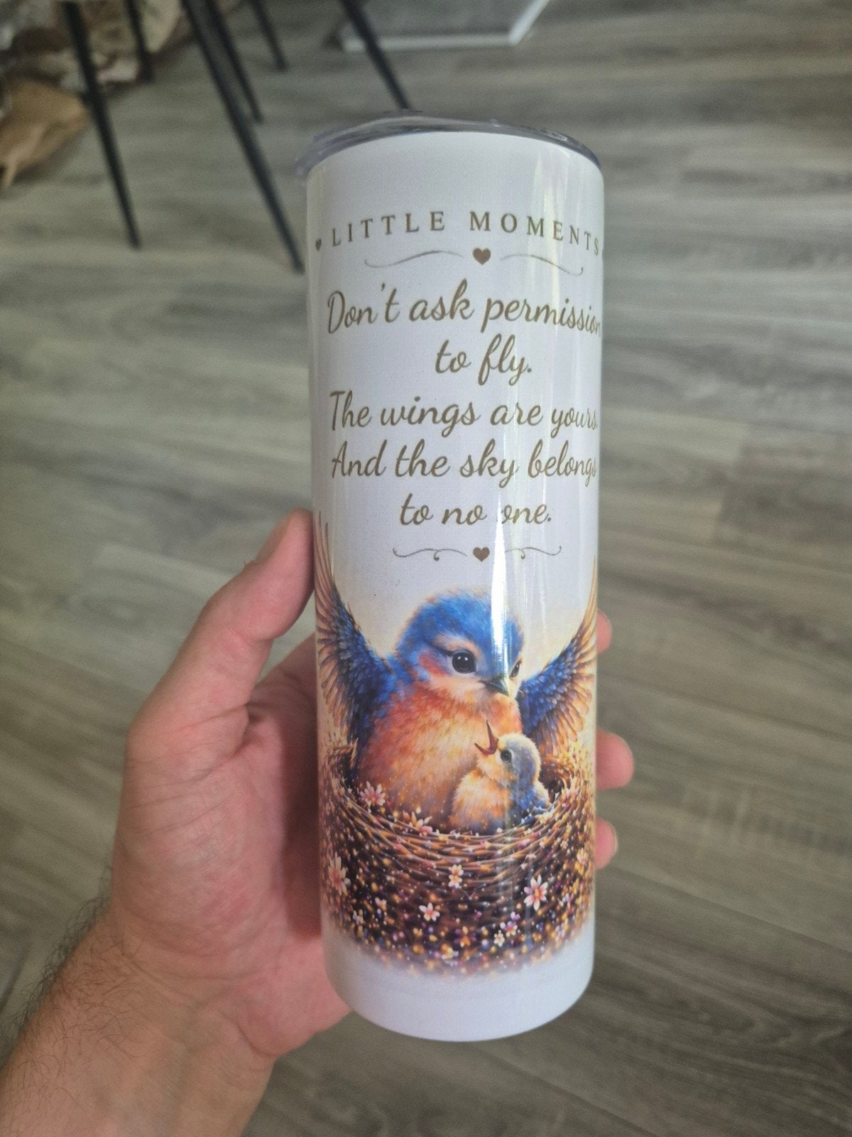 Mooie thermosbeker met vogelprint en rietje, Overige typen, Nieuw, Ophalen of Verzenden, Metaal