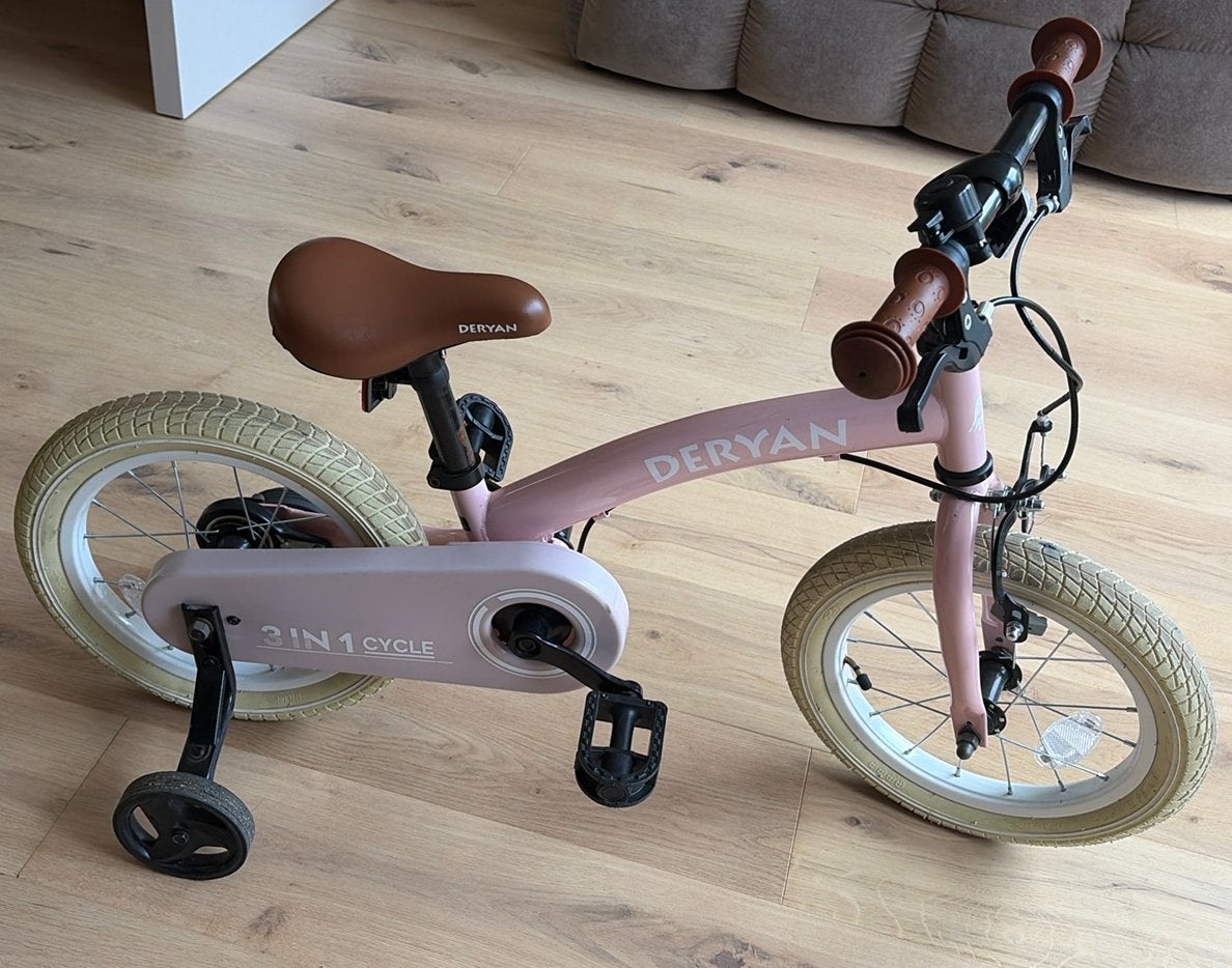 Luxe Kinderfiets 14 inch - 3 in 1 - loopfiets - Roze, Ophalen, Zo goed als nieuw, Minder dan 16 inch, Zijwieltjes