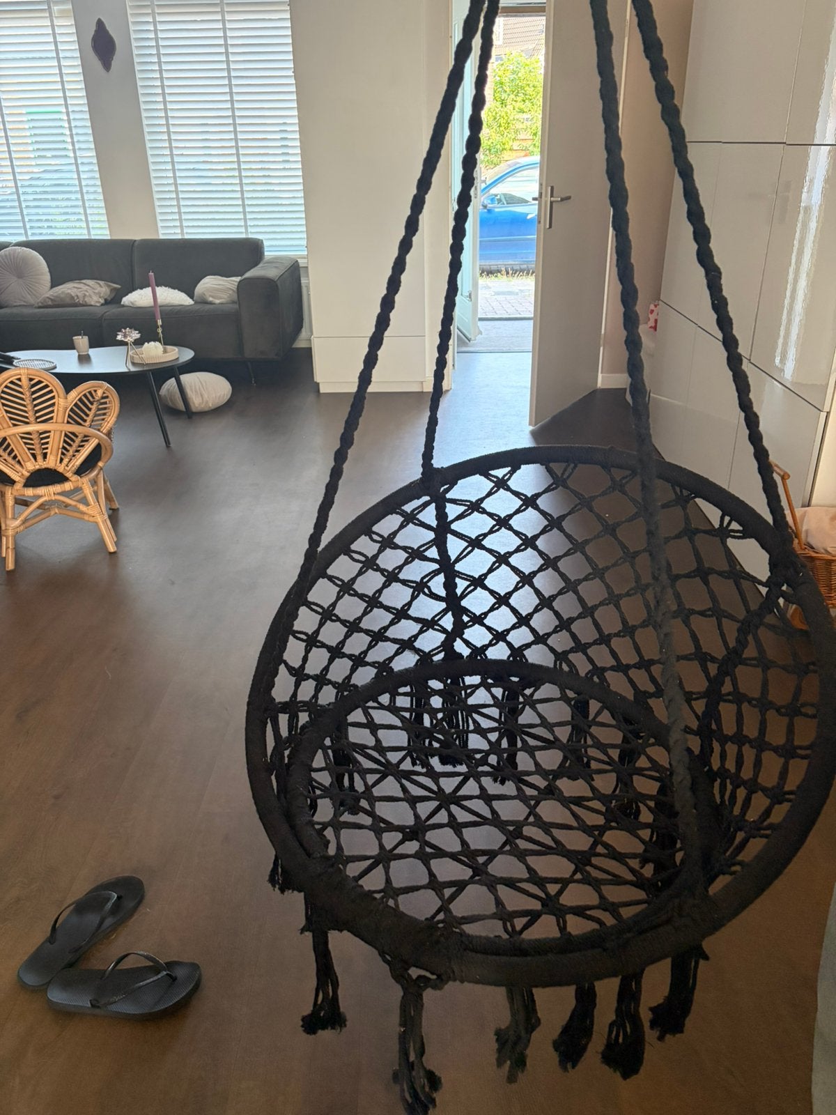 Hangstoel macramé - zwart, Ophalen, Zo goed als nieuw, Zwart, Eén