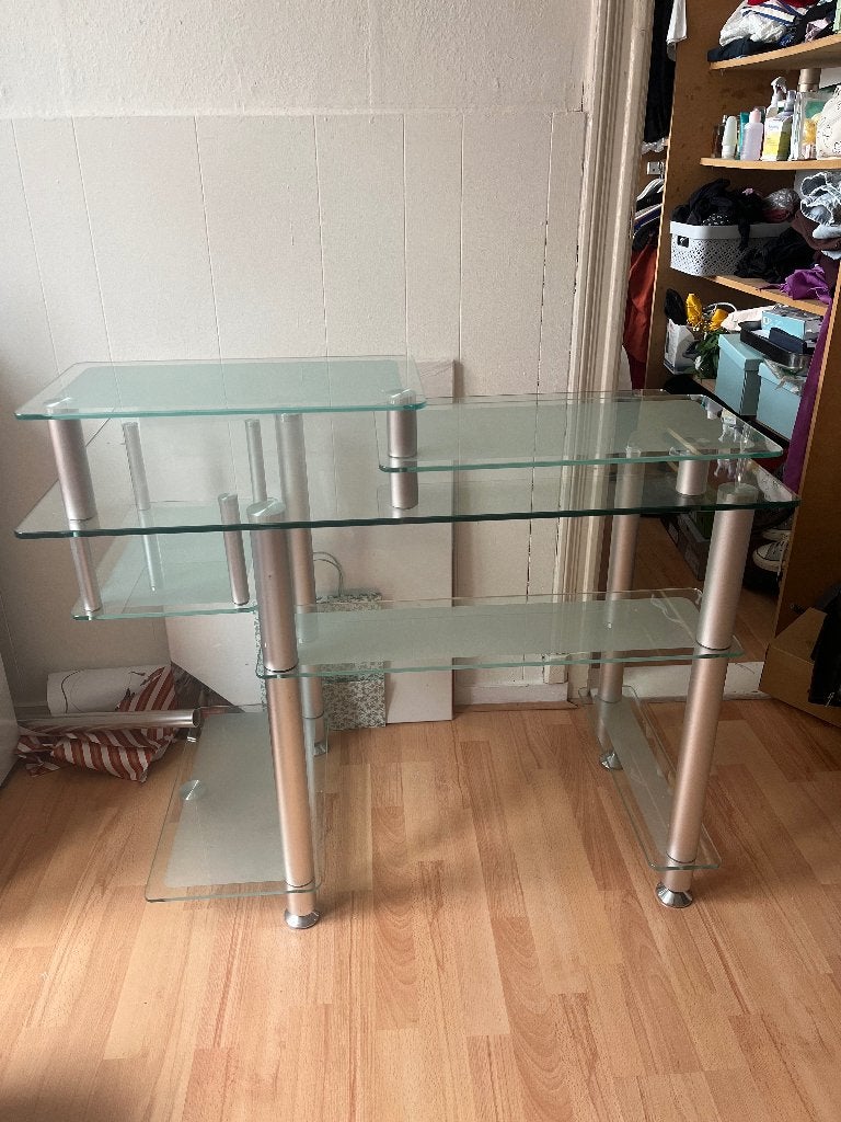 Glazen bureau, 100 cm, Zo goed als nieuw, Overige merken, Grijs