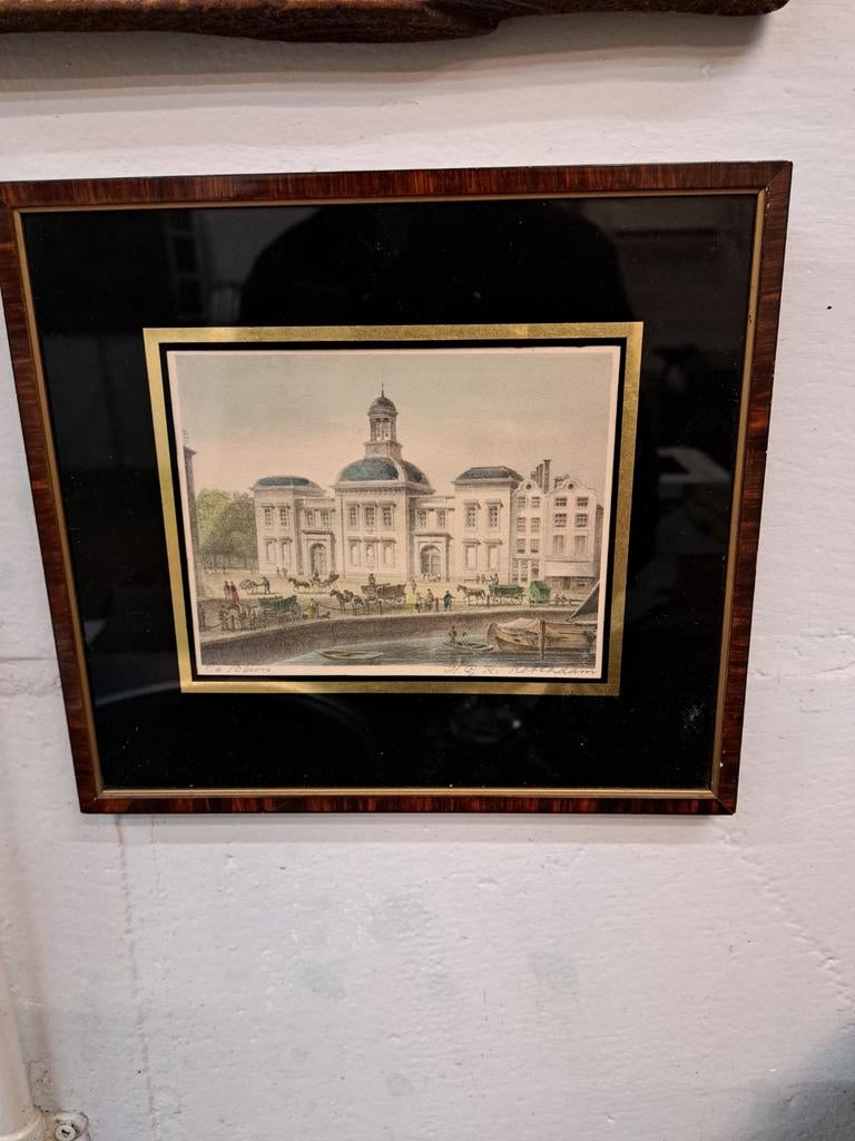 prent van de Beurs Rotterdam in mooie houten lijst, Antiek en Kunst, Ophalen