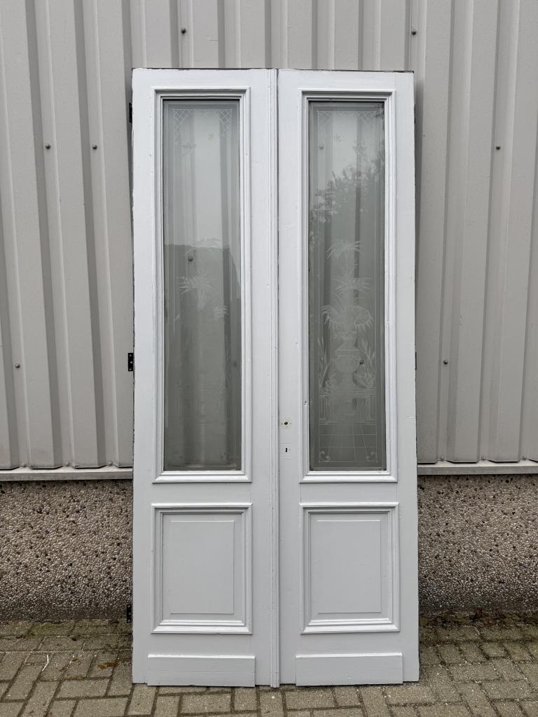 Prachtige antieke ensuitedeuren met geetst glas 61 x 265, Doe-het-zelf en Verbouw, Deuren en Horren, La belle porte, Jurgen.hoogenboezem@gmail.com