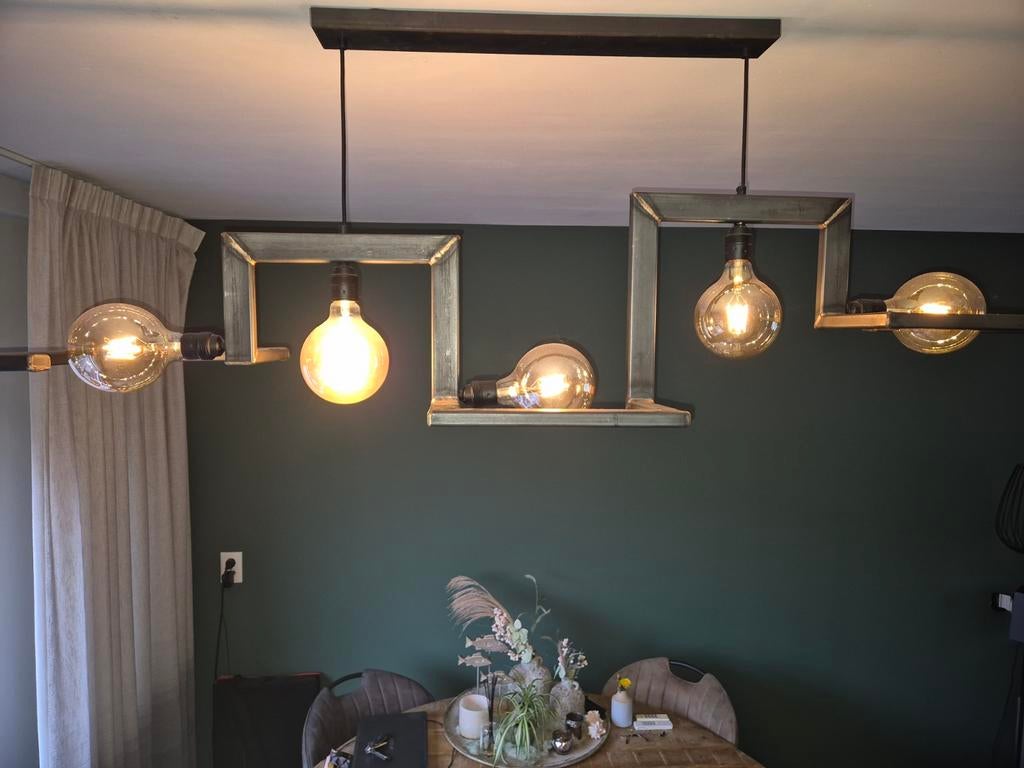 Te koop industriële stalen lamp met kopper lassen, Ophalen, Zo goed als nieuw, Glas